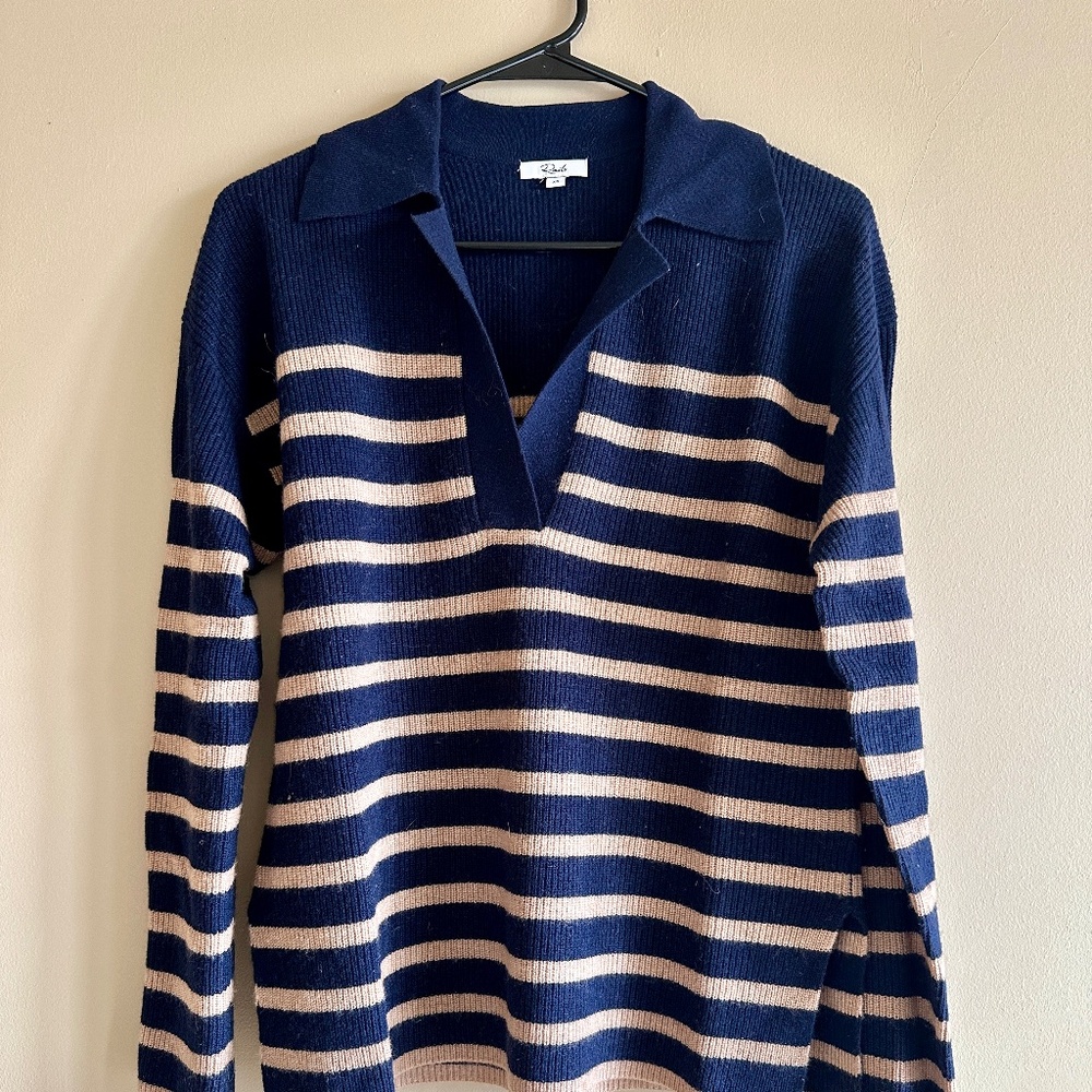 NWOT Rails Navy and Tan stripped collared sweater. W Small